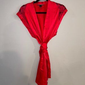 Luxurious Victoria's Secret Red Blouse with Lace Detail - M, Silky Feel!